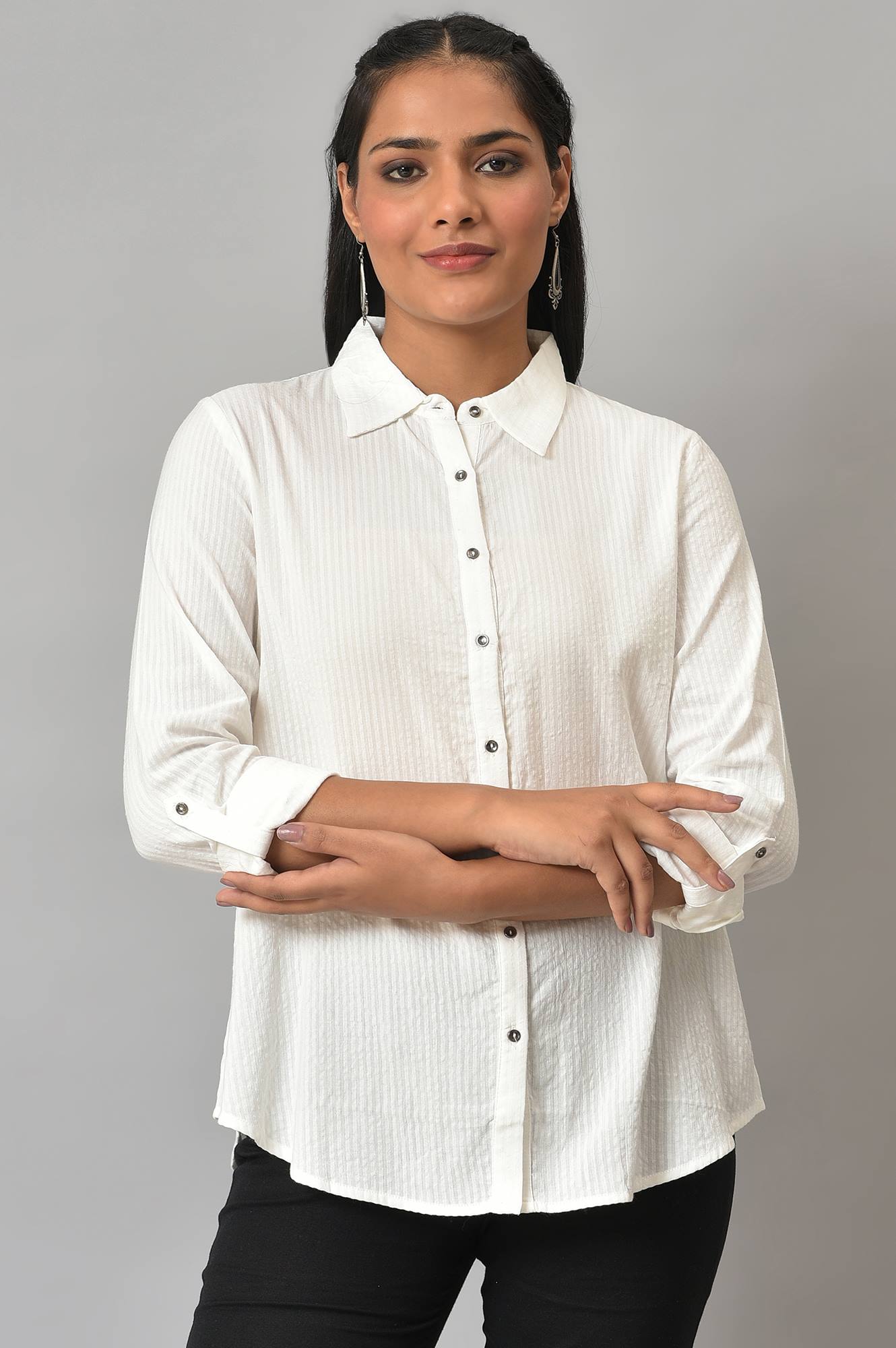 Ecru Shirt Collar Top