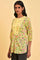 Yellow Floral Printed Top With Thread Embroidery