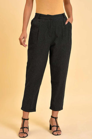 Black Yarn Dyed Fit Straight Pants