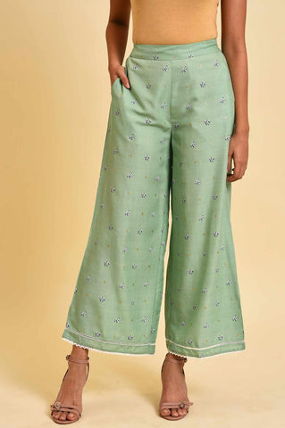 Light Green Floral Printed Parallel Pants