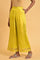 Yellow Parallel Pants With Lace And Embroidery