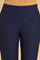 Navy Blue Cotton Slim Pants With Embroidered Hem