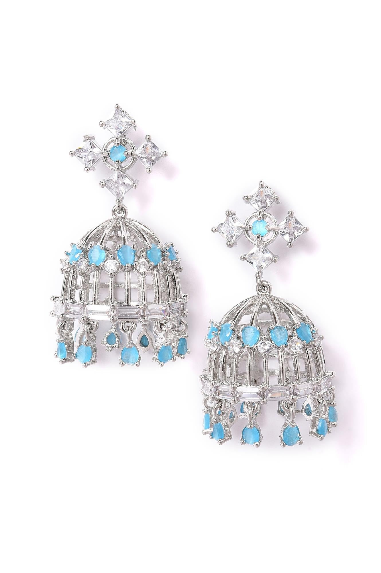 Blue & White Gold Festive Ethnic Jhumkas