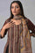 Brown Stripe Print kurta Set