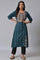 Teal Printed Mock-Layer kurta Set