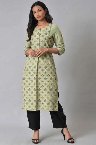 Light Green Printed kurta Set