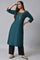 Teal Embroidered kurta Set