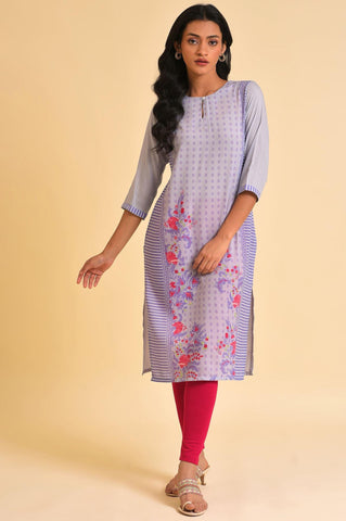 Purple Print Mix kurta & Tights Set