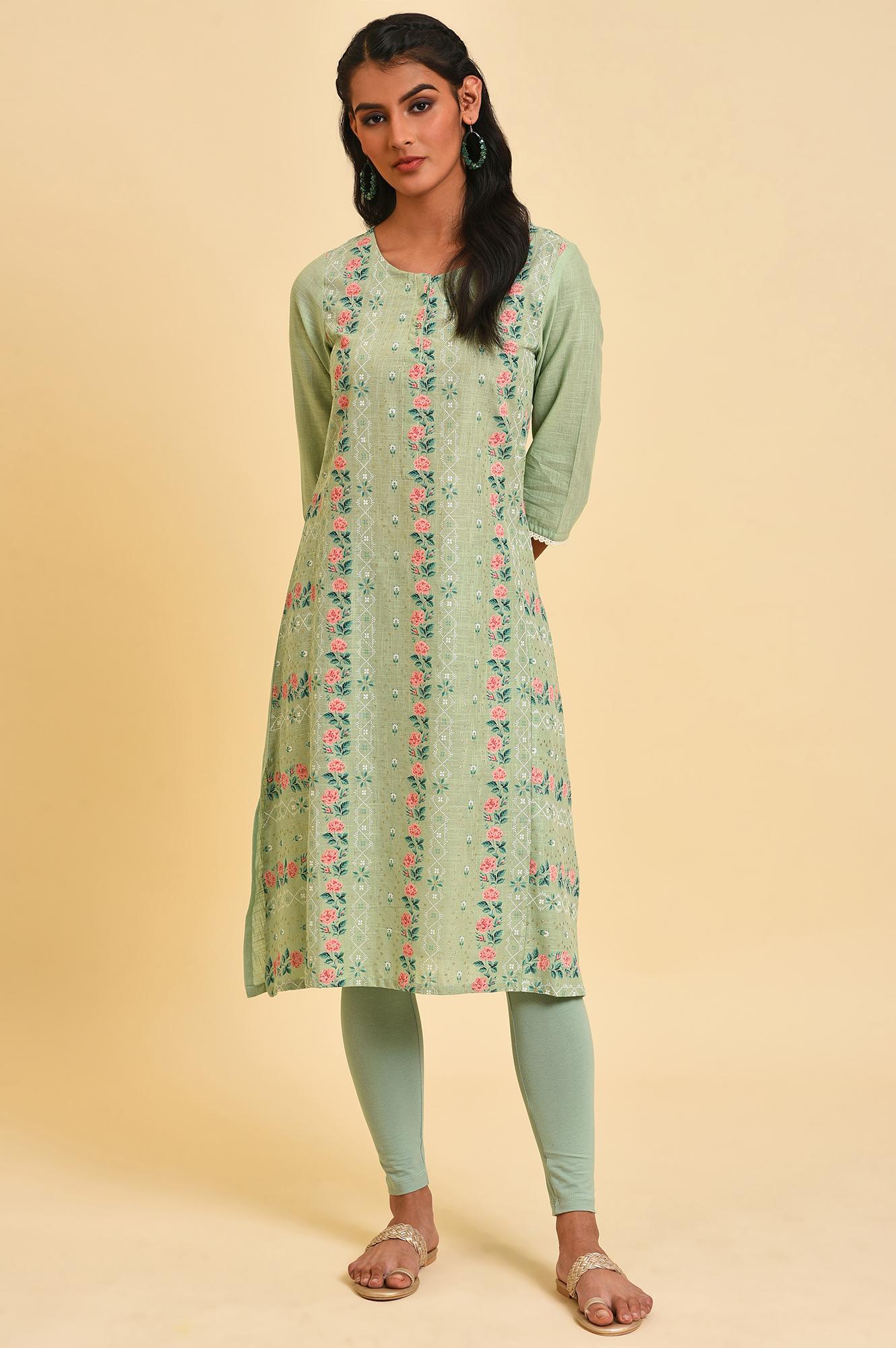 Cameo Green Floral Printed kurta Set