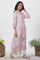 Pink Floral Printed A-Line Kurta, Pants And Kota Dupatta Set