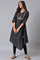 Black Embroidered Asymmetrical kurta Set