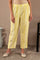 Yellow Floral Printed With Lace Pure Cotton Straight Kurta and Pants Set with Stripe Printed Dupatta