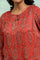 Red Ajrakh Print kurta In Lustrous Satin