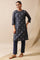 Navy Blue Embroidered Kurta In Cotton Silk