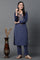 Blue Embroidered Velvet Winter Kurta and Pants Set