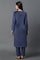 Blue Embroidered Velvet Winter Kurta and Pants Set