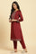 Maroon Velvet Embroidered Kurta, Pants And Jacquard Dupatta Set