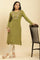 Olive Green Embroidered Acrylic Winter Kurta