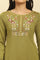 Olive Green Embroidered Acrylic Winter Kurta