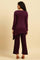 Purple Embroidered Asymmetrical Winter Kurta And Pants Set