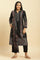 Black Paisley Yoke And Gold Zari Winter Kurta, Pants And Shawl Set