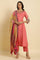 Pink Embroidered Anarkali Kurta, Pants & Printed Dupatta Set