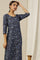 Blue Floral Printed Cotton Shimmer Straight Kurta with Neck Metal Clasp