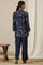 Blue Foil Floral Printed Blazer, Spaghetti Kurti and Trousers Set