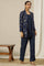 Blue Foil Floral Printed Blazer, Spaghetti Kurti and Trousers Set