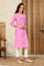 Pink Mirror Work Pure Cotton Straight Kurta