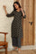 Black Geometric Printed V-Neck Rayon Crepe Kurta With Sequin Detailing
