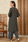 Black Geometric Printed V-Neck Rayon Crepe Kurta With Sequin Detailing