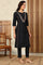 Black Solid Dori Embroidered Festive Straight Kurta