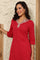 Red Striped Yarn-Dyed Embroidered Straight Cotton Kurta