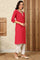 Red Striped Yarn-Dyed Embroidered Straight Cotton Kurta