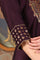 Wine Embroidered A-Line Silk Blend Kurta with Straight Pant and Dupatta Set