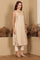 Beige Jacquard Sleeveless Embellished Kurta, Pants And Dupatta Set