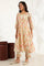 White Floral Printed Thread Embroidered Neck Chiffon Flared Kurta, Straight Pants And Dupatta Set