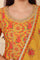 Mustard Yellow Floral Printed Chanderi Anarkali Kurta With Embroidery, Flared Pants And Dupatta Set