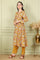 Mustard Yellow Floral Printed Breezy Rayon A-Line Kurta And Pants Set