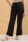 Black Solid Straight Fit Rayon Pants With Button And Zip Closure