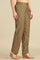 Brown Yarn Dyed Straight Fit Pants With Zari Detailing