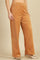 Brown Solid Straight Fit Cotton Pants With Elasticated Waist