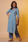 Blue Floral Gold Print Sequined Straight Cotton Kurta
