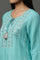 Blue Solid Mirror Embroidered Straight Woven Kurta