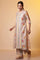 Beige Printed Sleeveless Kurta, Floral Gilet and Trouser Set