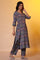 Blue Floral Printed Straight Kurta, Pants and Dupatta Set