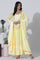 Yellow Chanderi Panelled Thread Work Anarkali Kurta, Churidar and Dupatta Set