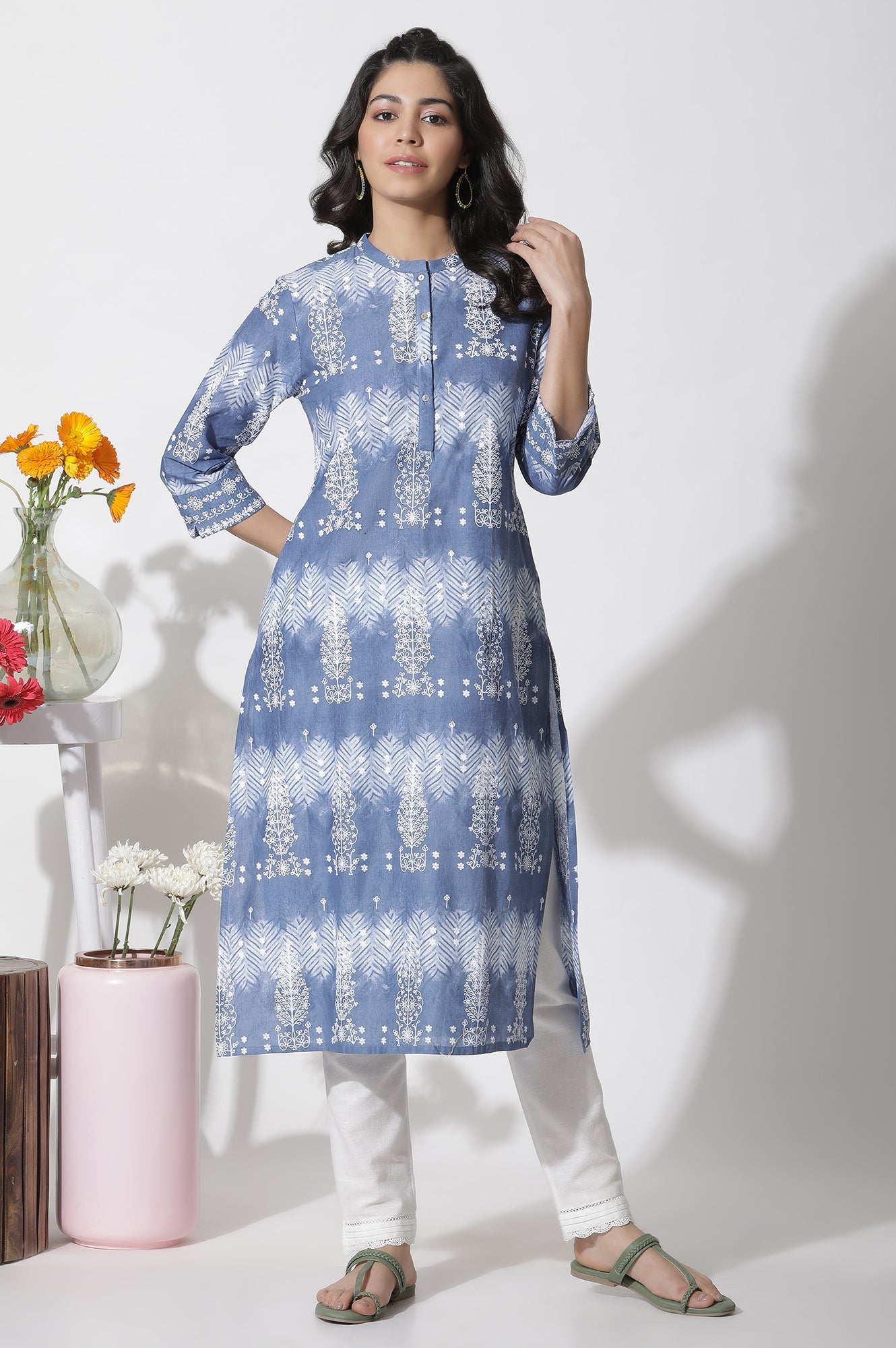 Dark Blue Tie-Dye Printed Kurta