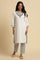 White Cotton Kurta With Embroidered Neck